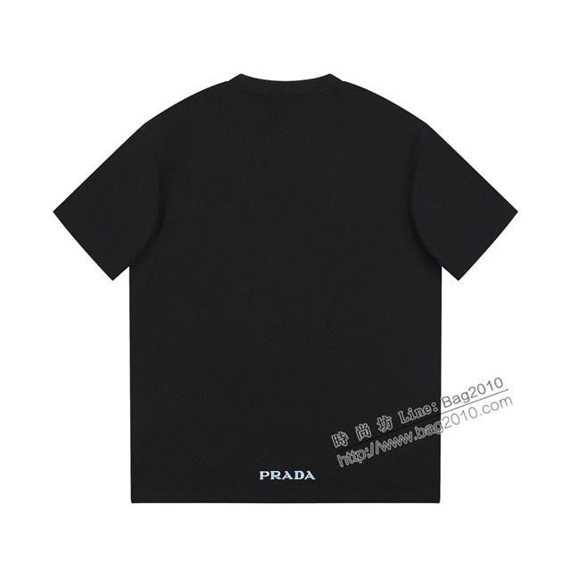 Prada專櫃普拉達2023SS新款刺繡三角標T恤 男女同款 tzy2820